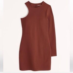 Abercrombie & Fitch Asymmetrical Ponte One-Shoulder Rust Brown Dress, Small Tall